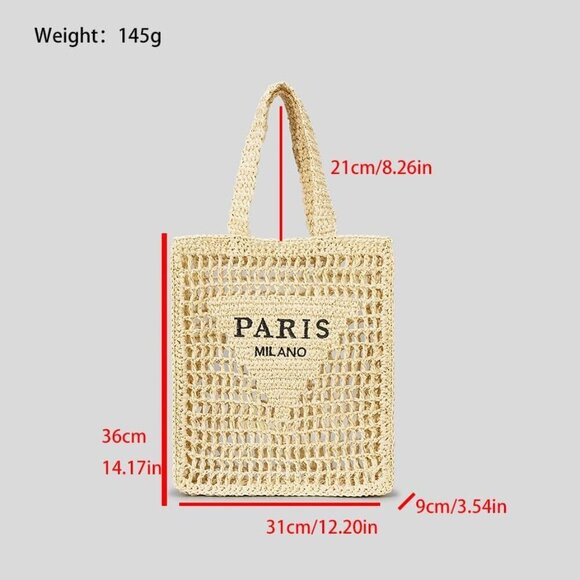 Straw Crochet Tote Bag Women Beach Woven Design Summer Fashion Spacious - Picture 6 of 6